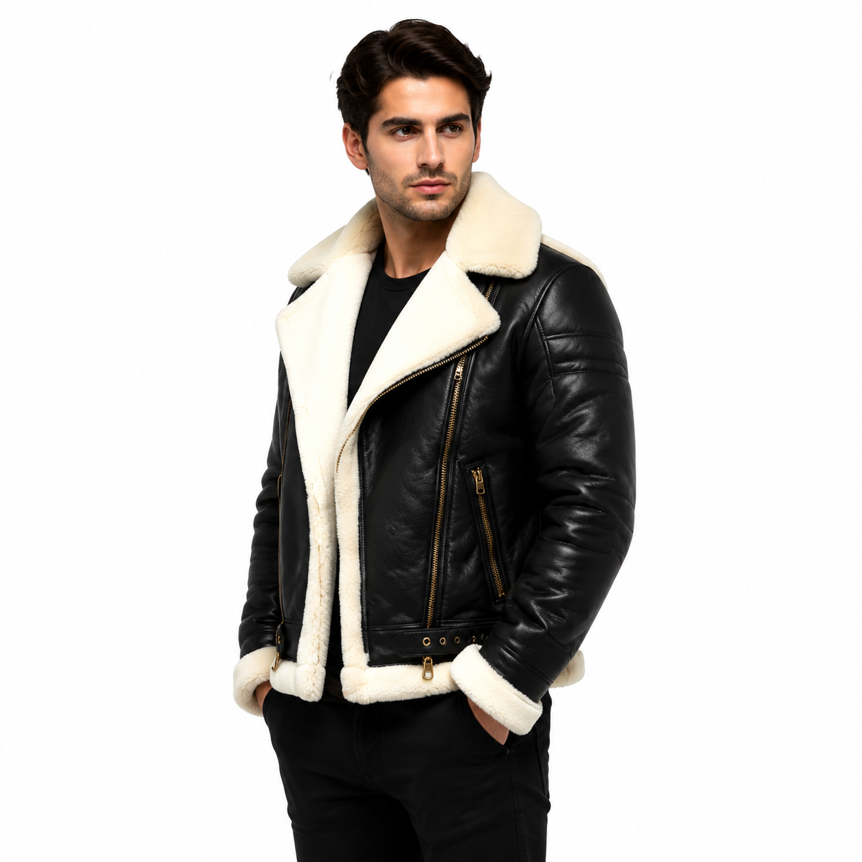 Shearling Leather Bomber Jacket Collar
