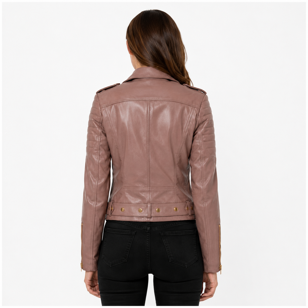 Muted Pink Quilted Moto Jacket