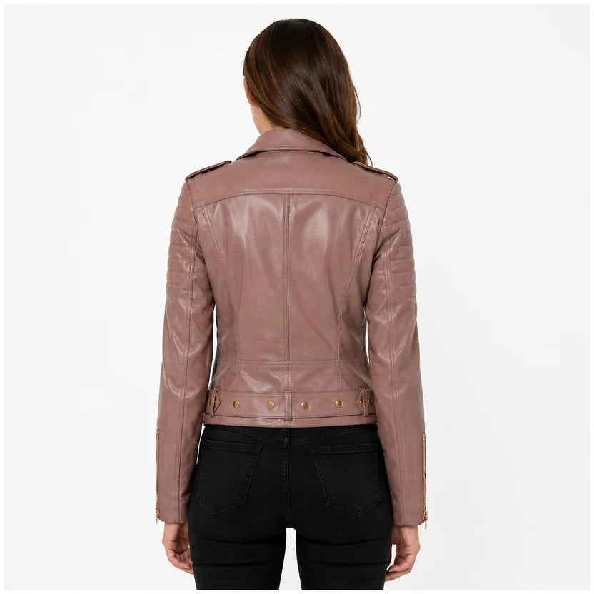 women's mauve biker leather jacket