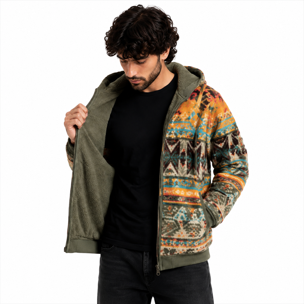 Olive Aztec Sunset Pattern Sherpa 