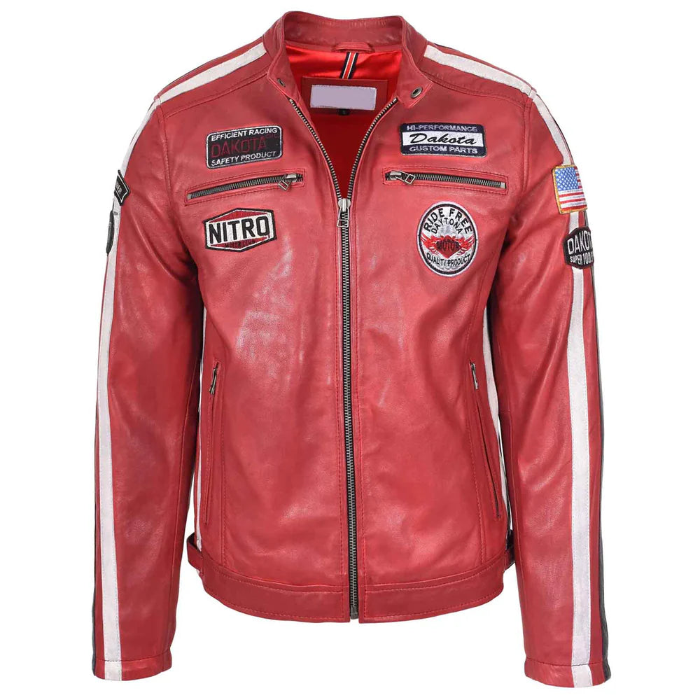Vintage Men's Leather Biker Jacket Motorsport