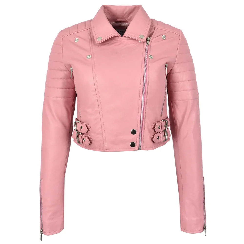 Women’s Cropped Leather Biker Jacket