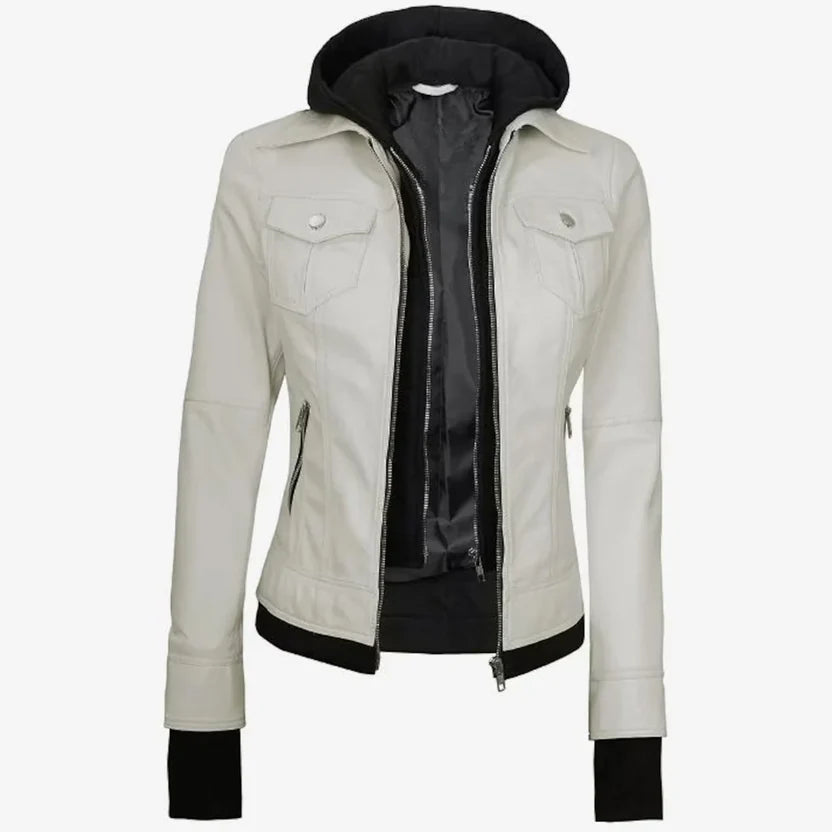 women's off white leather jacket