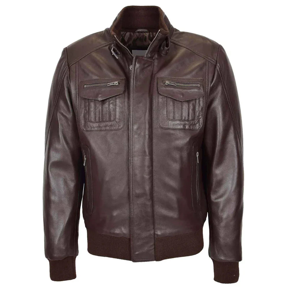 Men's Brown Genuine Leather Flight Jacket
