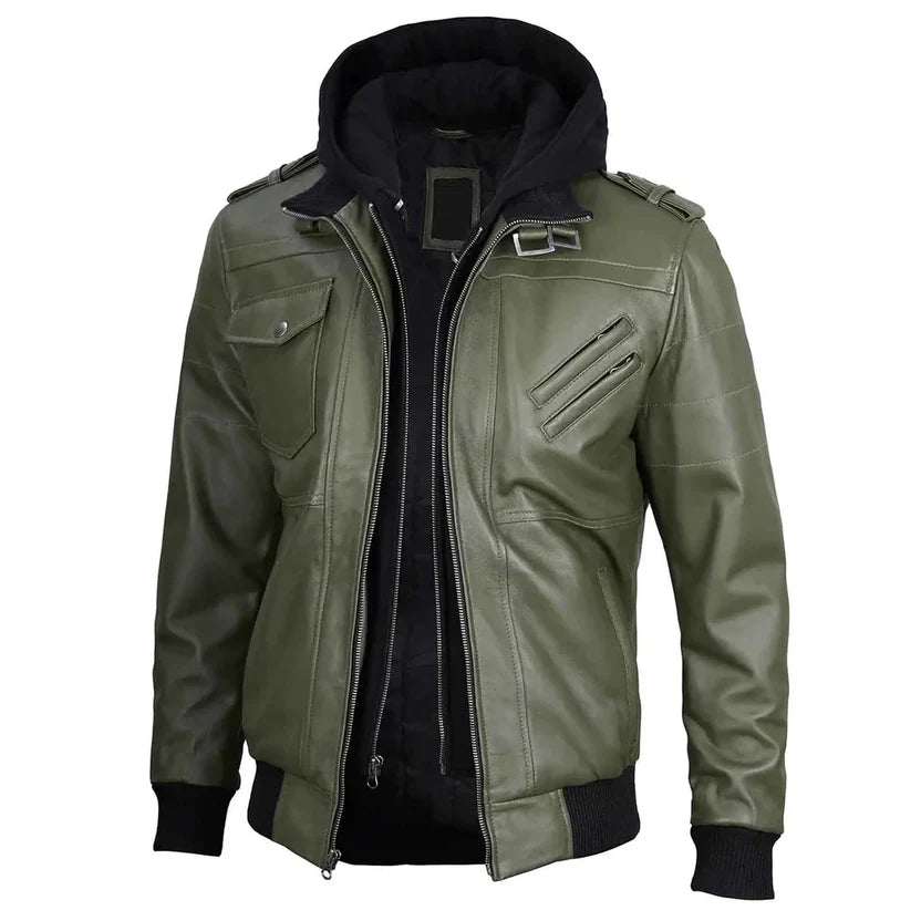 olive green leather jacket