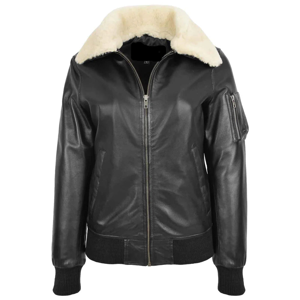 Women's Bomber Jacket – Premium Leather with Removable Collar