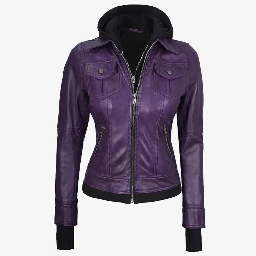 Women’s Purple Lambskin Leather Biker Jacket