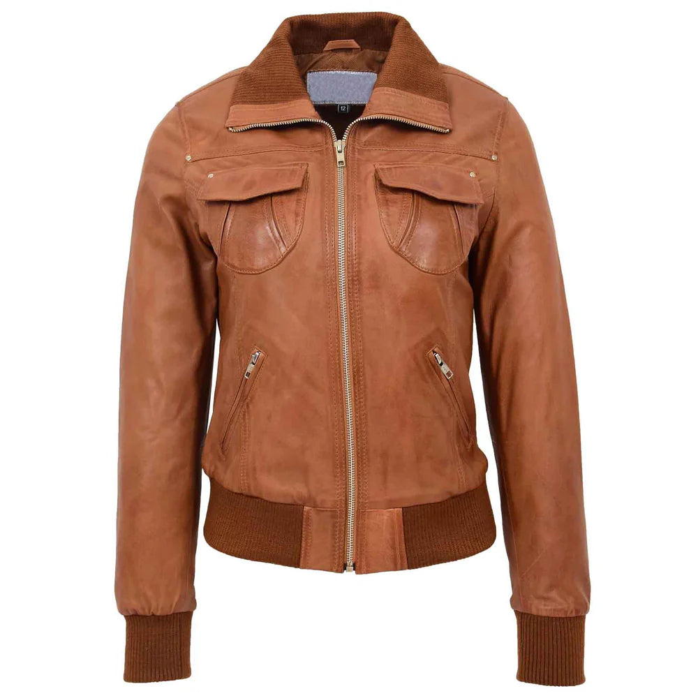 Women's Leather Classic Bomber Jacket