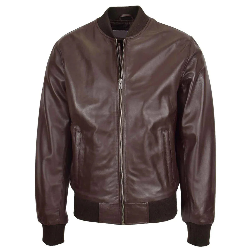 Brown MA-1 Leather Bomber Jacket for Men