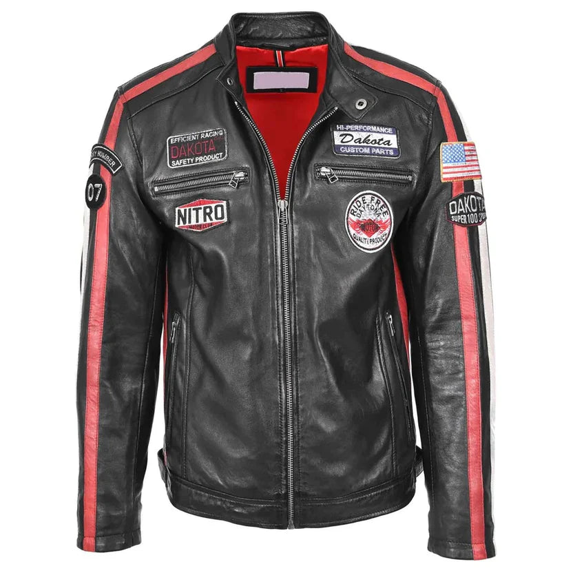 Men's Black Genuine Leather Racing Jacket