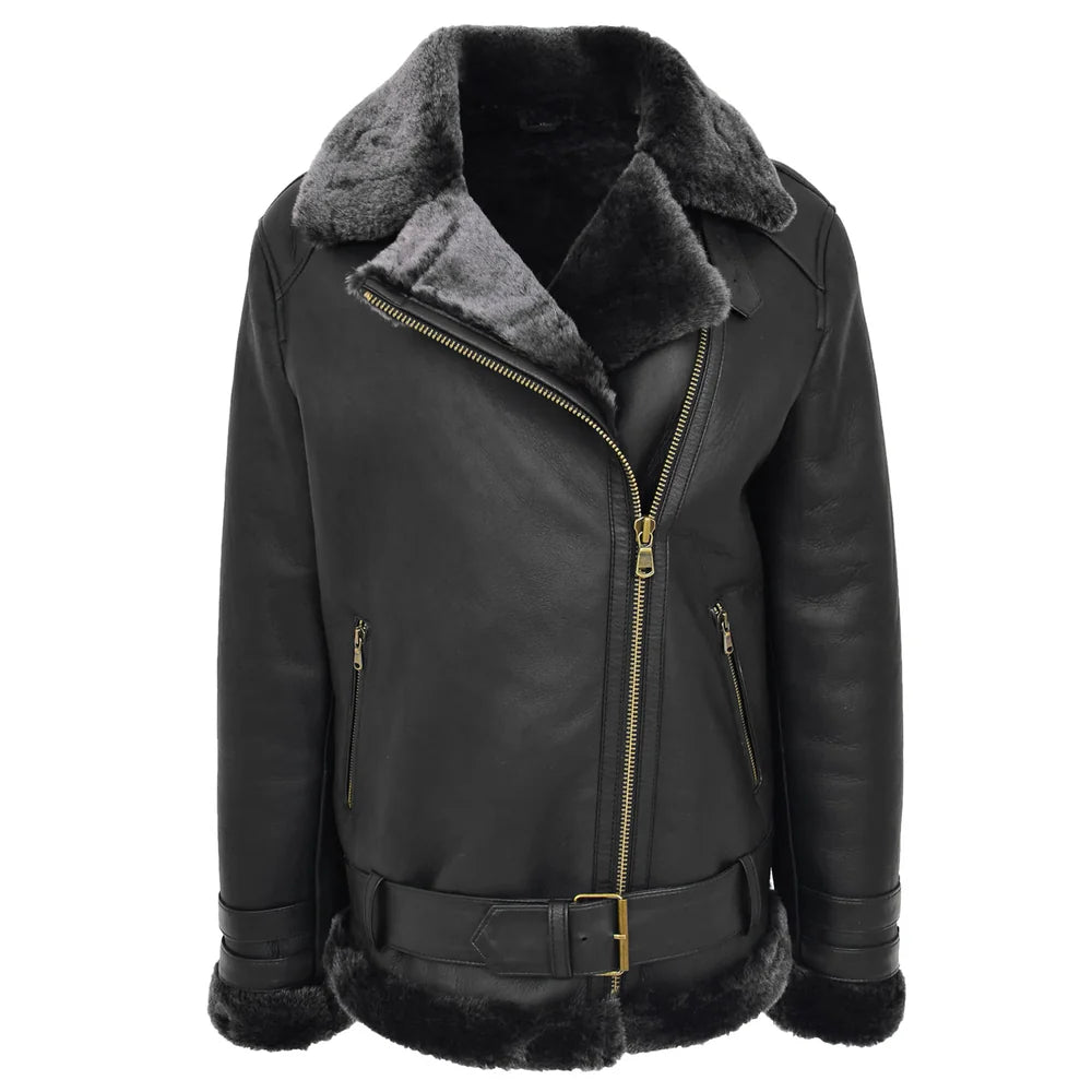 Women's Sheepskin Aviator Pilot Jacket
