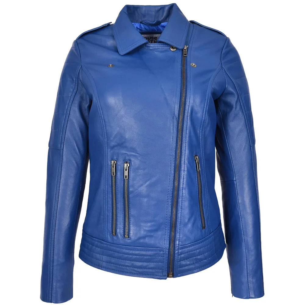 Women’s Genuine Leather Cross Zip Biker Jacket