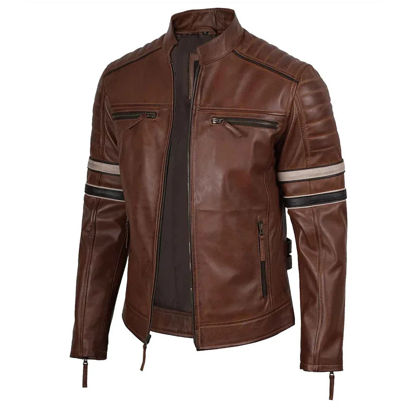 Men's Brown Leather Café Racer Jacket
