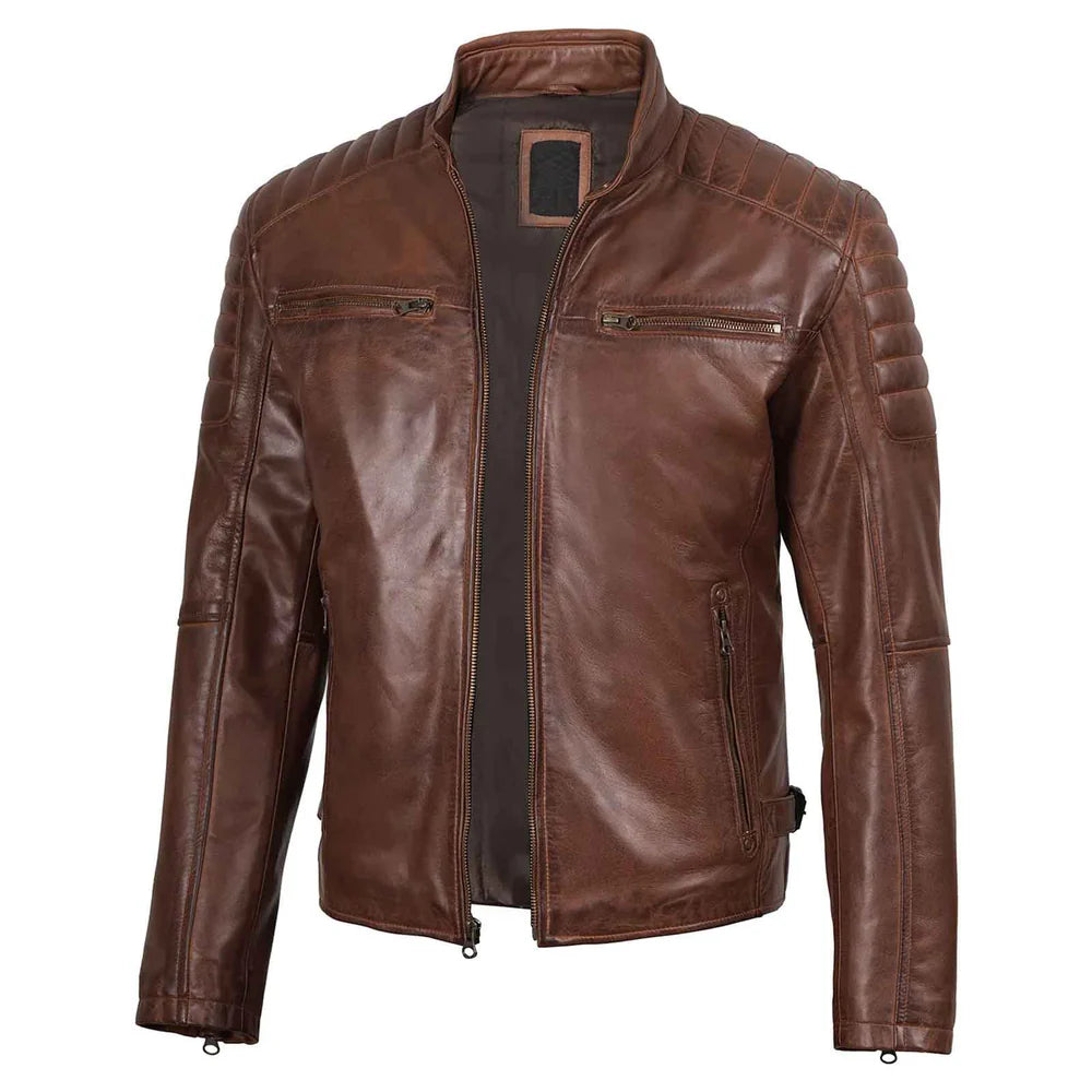 Men's Cognac Brown Cafe Racer Biker