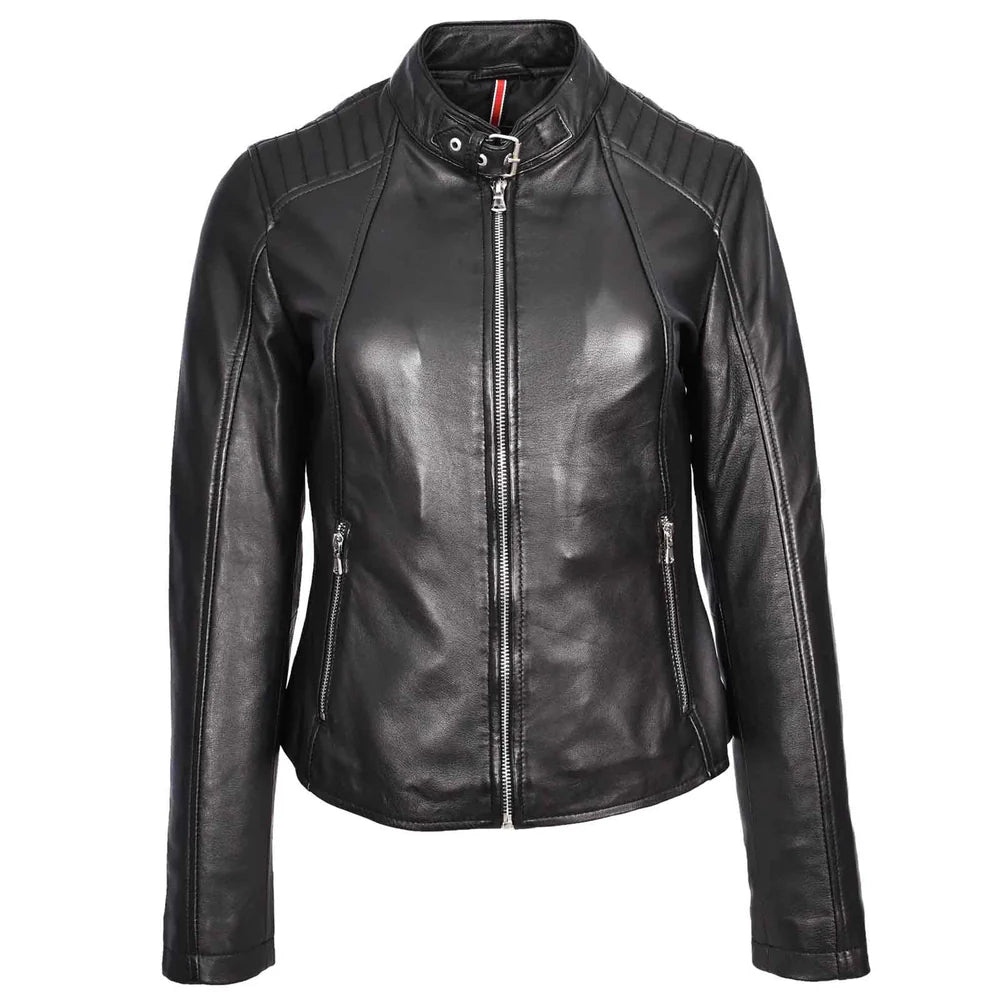 Stylish Sophia Black Women’s Genuine Leather Biker Jacket