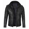 Men's Black Waxed Cafe Racer Style Lambskin Leather Jacket