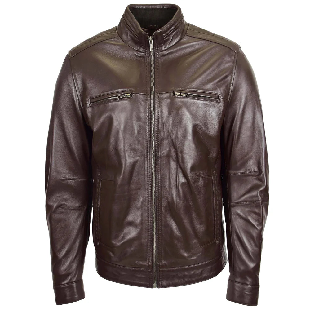 Men's Standing Collar Biker Leather Jacket