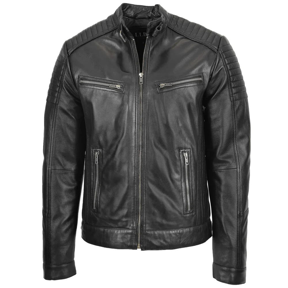 Comfortable Men's Leather Café Racer Biker Jacket