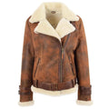 Women's Vintage Brown Sheepskin Aviator Jacket