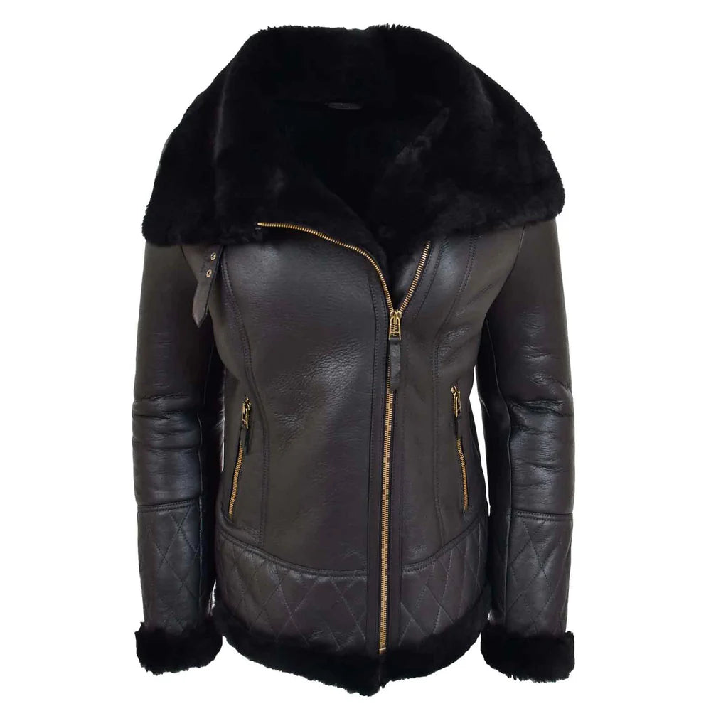 Women’s Merino Sheepskin Aviator Leather Jacket
