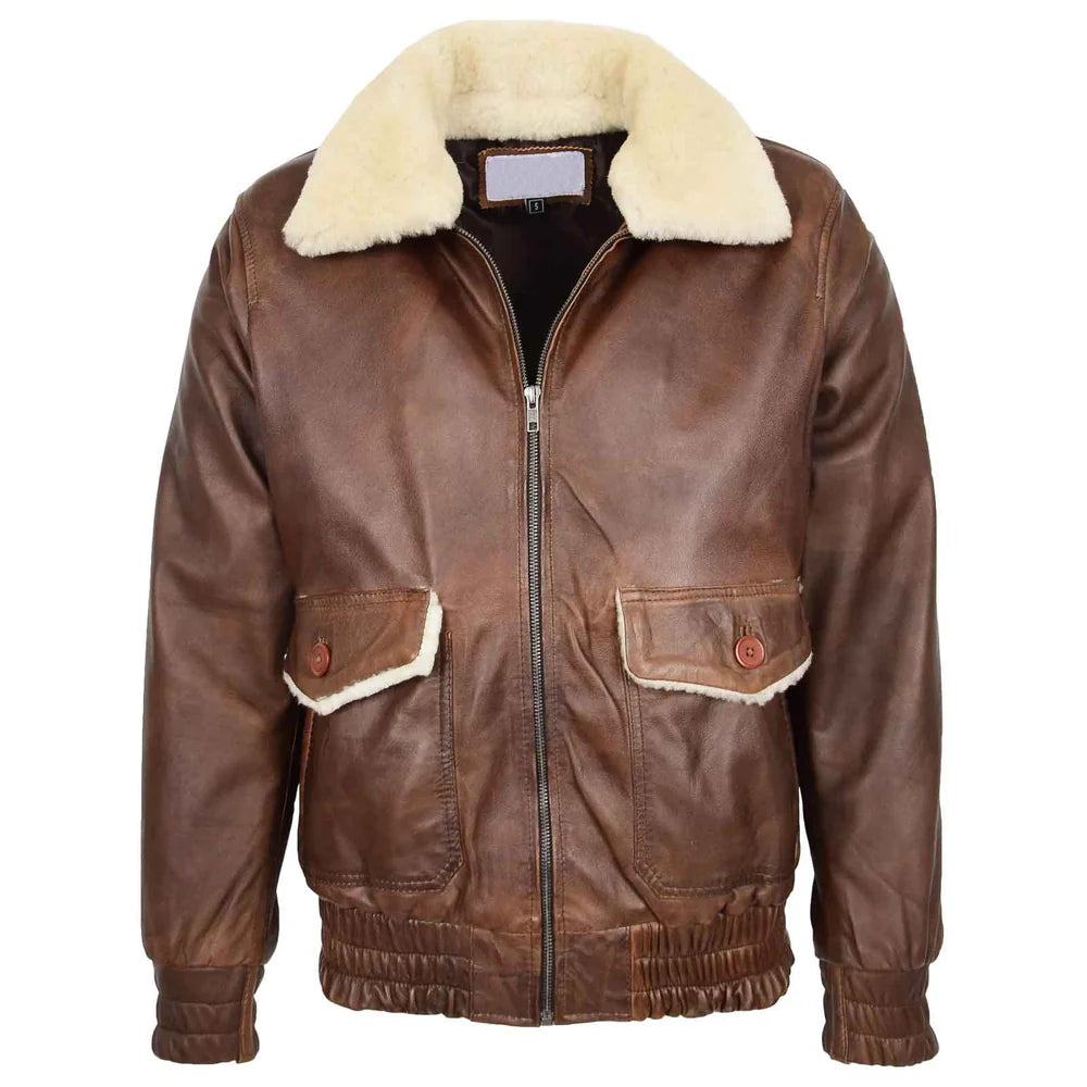 Men’s Leather Bomber Jacket G-1 Aviator Style