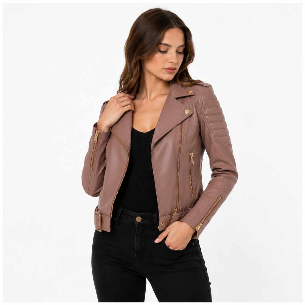Muted Pink Quilted Moto Jacket