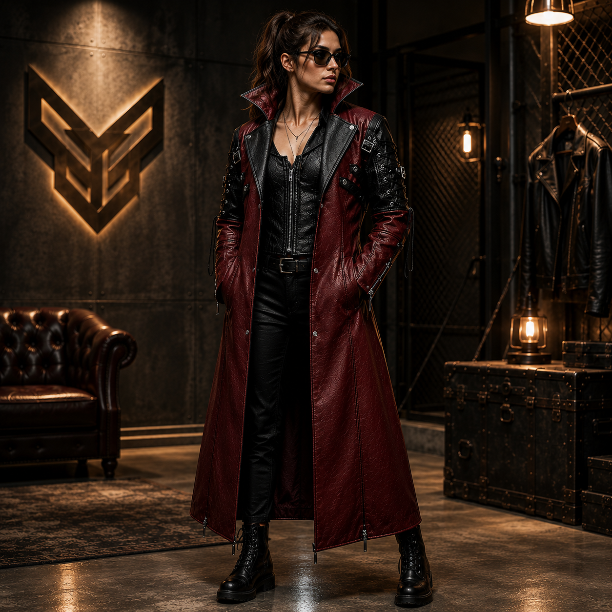 Gothic Leather Trench Coat