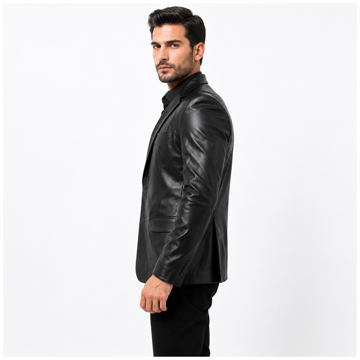 Tailored Black Leather Blazer for Men 