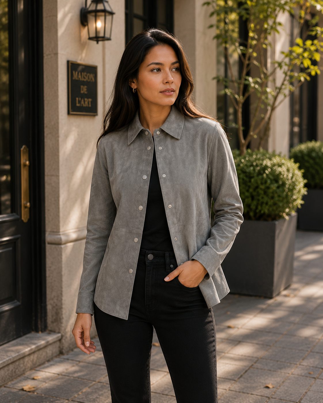 Zenith Grey Suede Leather Shirt Jacket
