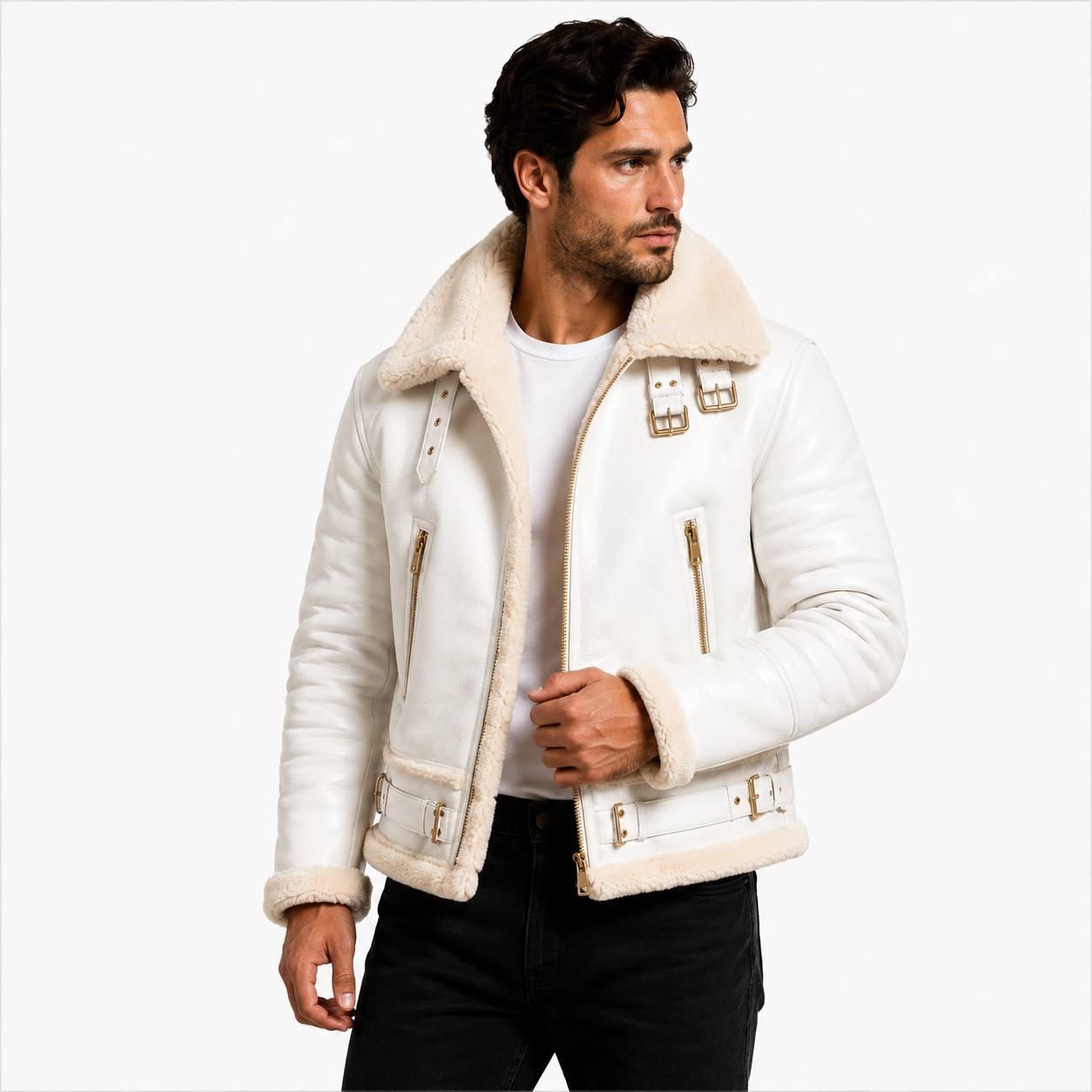 Men's Luxury White B-3 Aviator Jacket