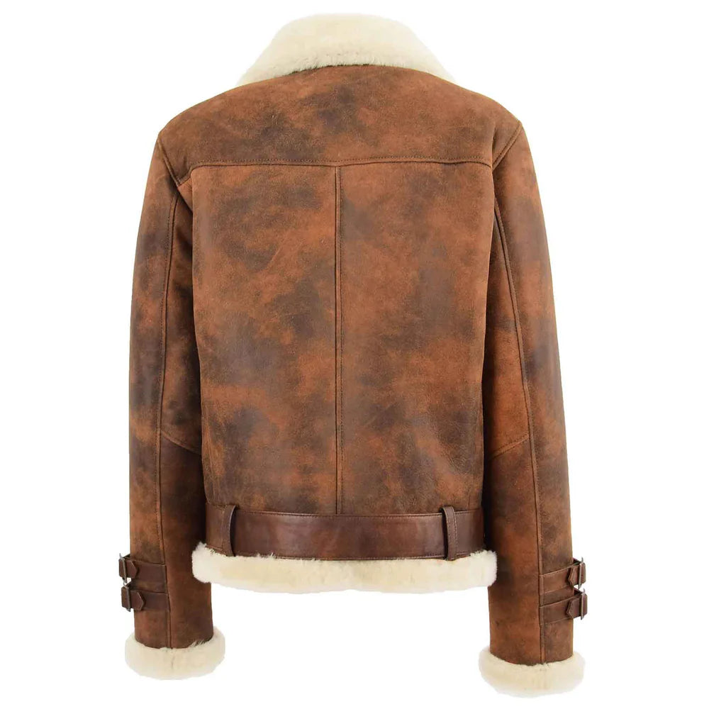 Women's Vintage Brown Sheepskin Aviator Jacket