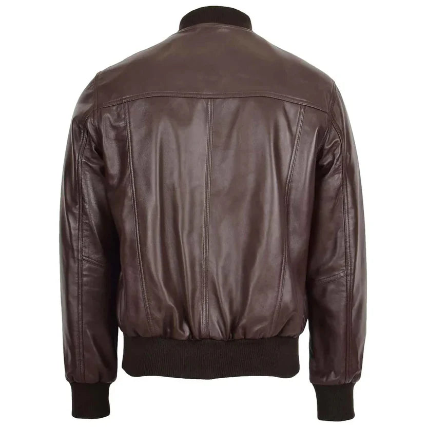 Men's Dark Brown Genuine Leather Bomber Jacket