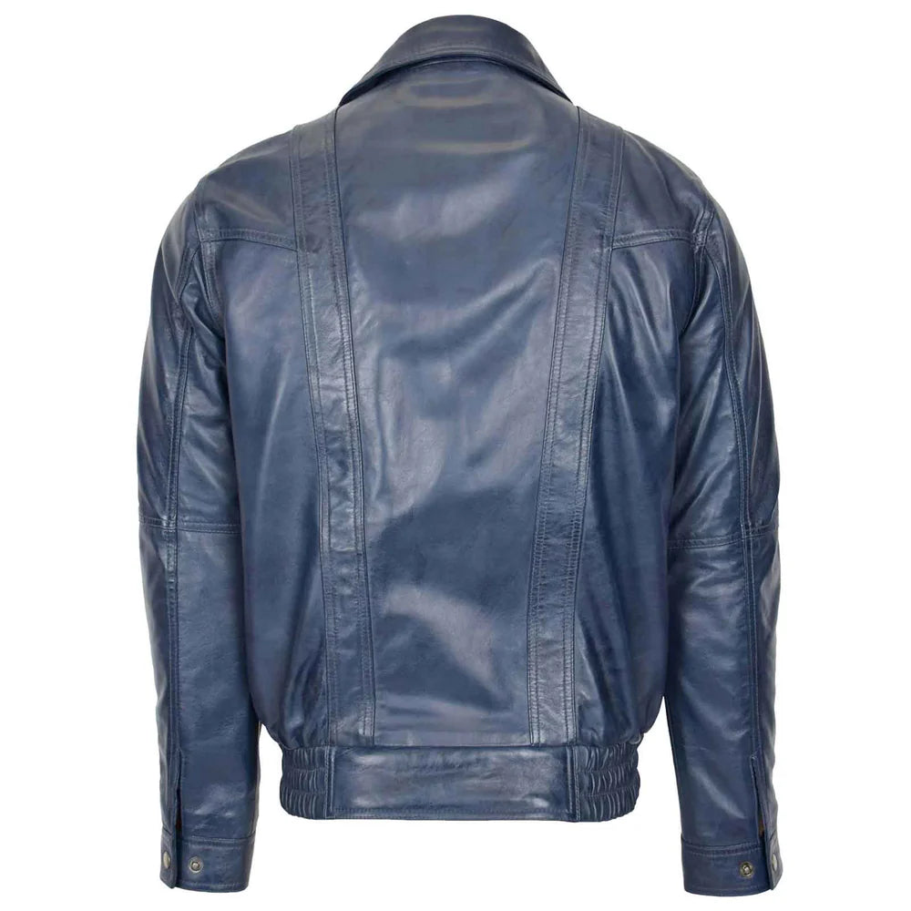 Men’s Leather Bomber Blouson Jacket – Robert Blue