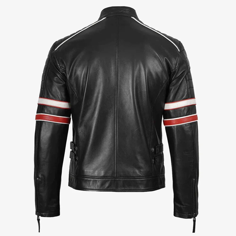 black leather racer jacket