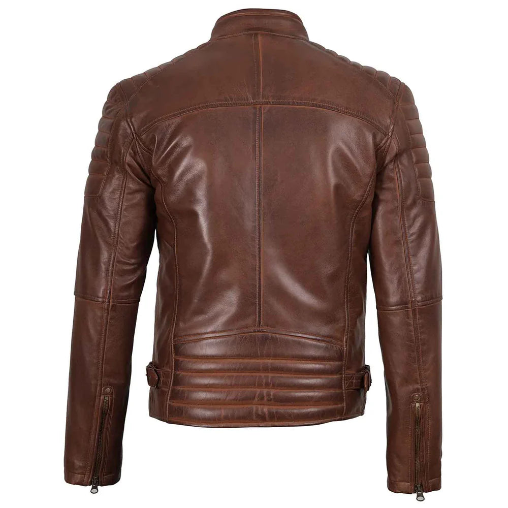Men's Cognac Brown Cafe Racer Biker