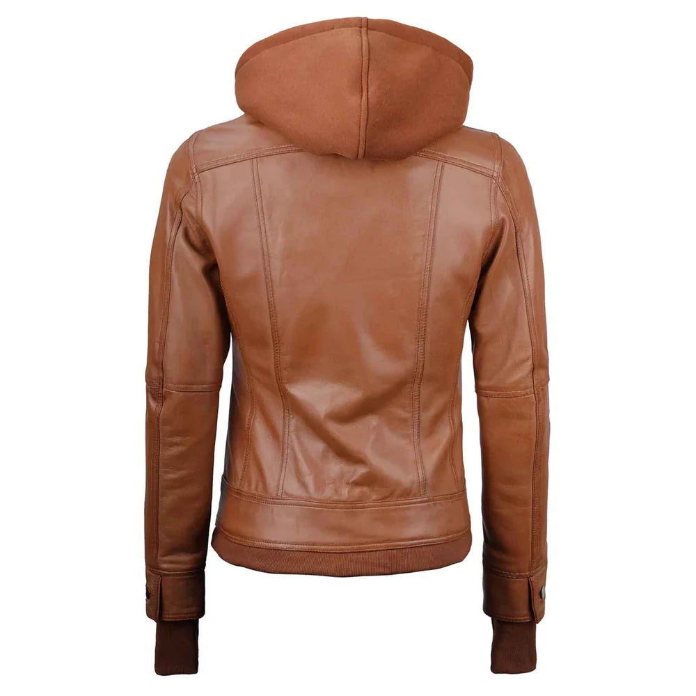 Women's Tan Brown Wax Bomber Leather Jacket