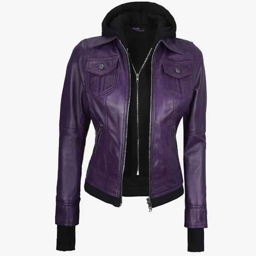 women's purple leather jacket