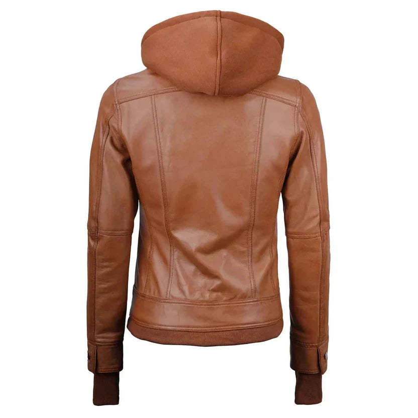women's cognac brown leather jacket
