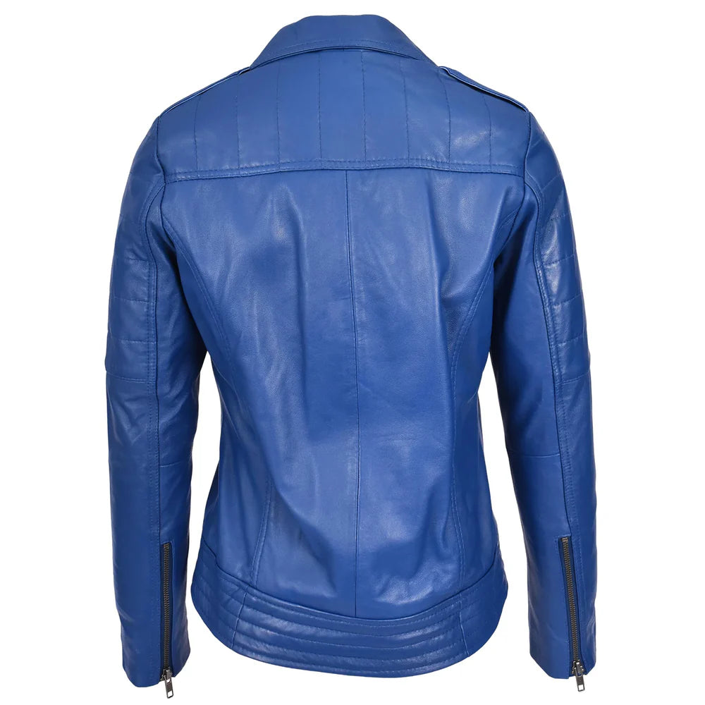 Women’s Genuine Leather Cross Zip Biker Jacket