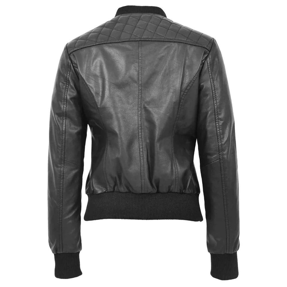 Women's Genuine Leather Quilted Bomber Jacket