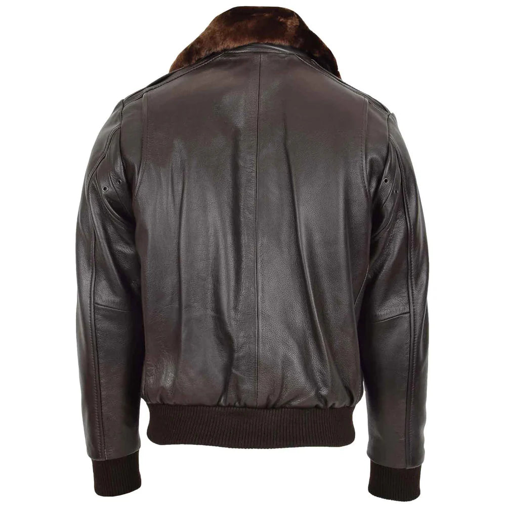 Men’s Leather Bomber Pilot Jacket with Removable Collar