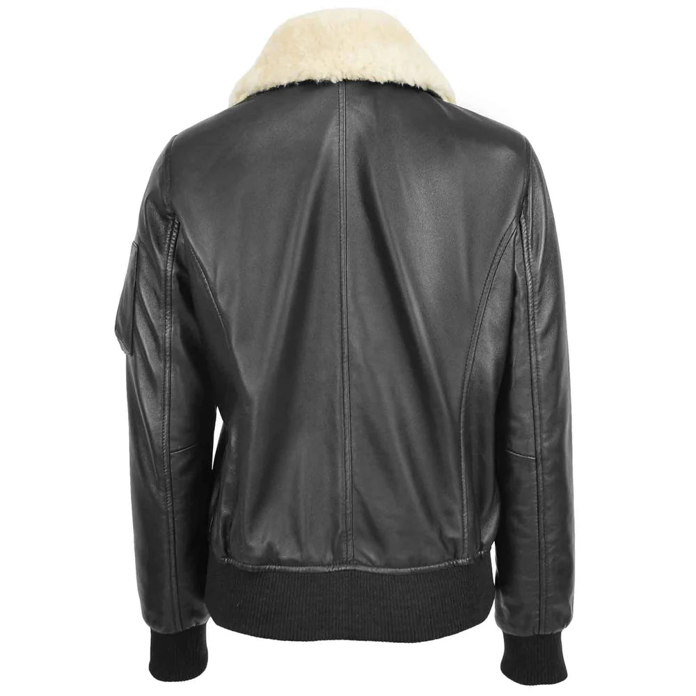 Women's Bomber Jacket – Premium Leather with Removable Collar