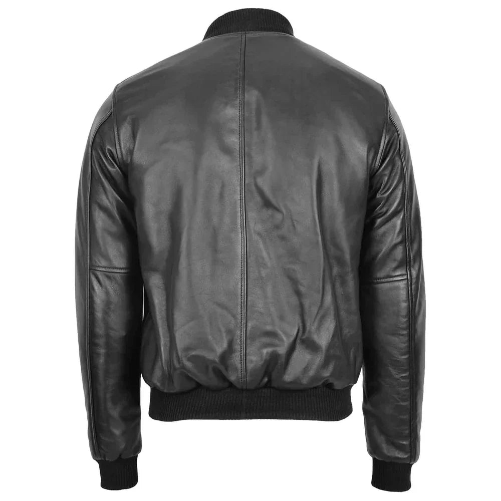 black MA-1 leather bomber jacket