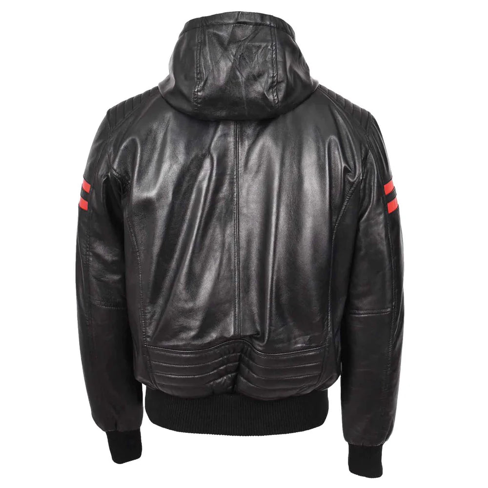 Leather Men's Genuine Lambskin Leather Hooded Bomber Jacket