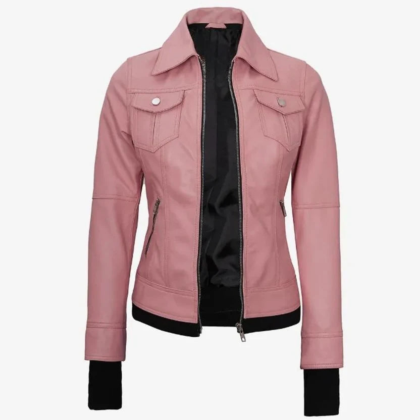 women's dusty pink leather jacket