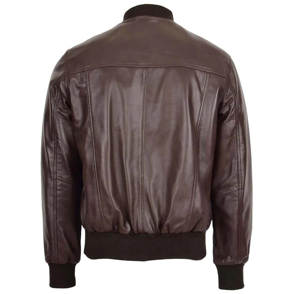 Brown MA-1 Leather Bomber Jacket for Men