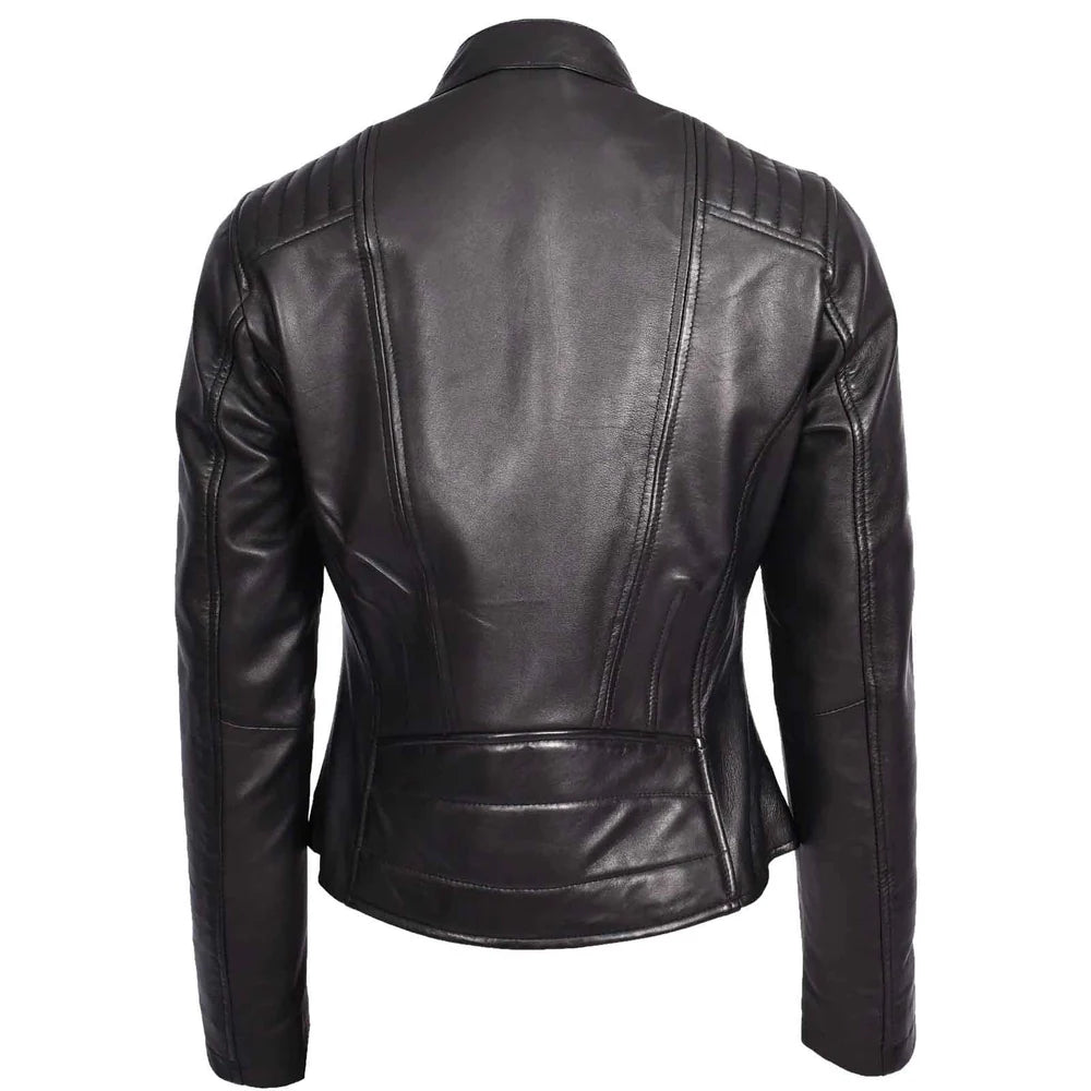 Stylish Sophia Black Women’s Genuine Leather Biker Jacket