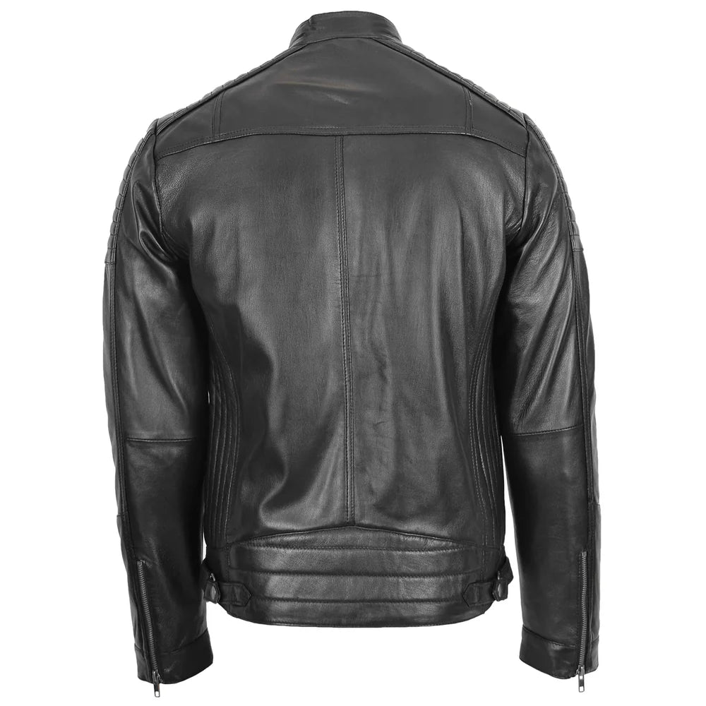 Comfortable Men's Leather Café Racer Biker Jacket