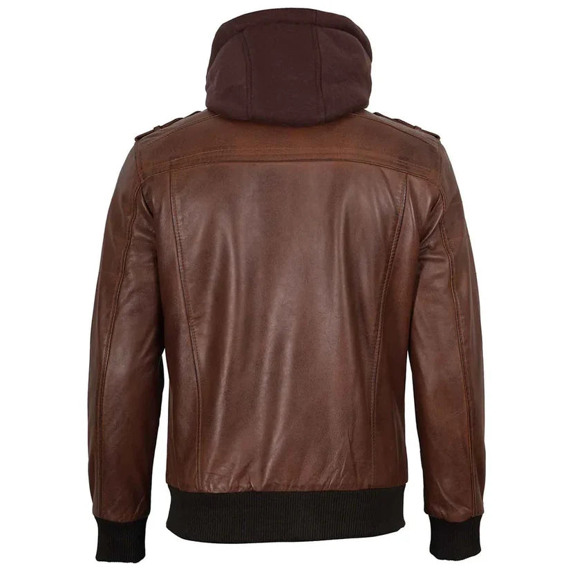 brown leather jacket