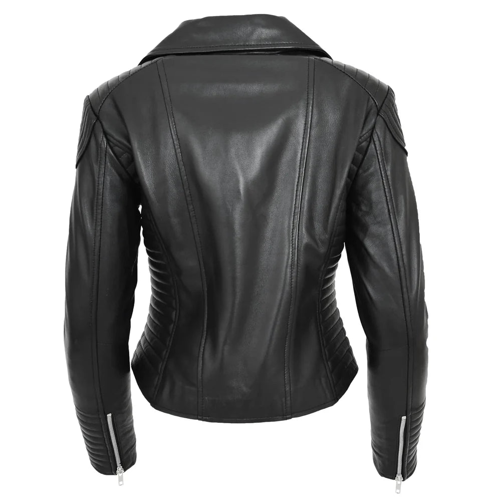 Women’s Real Leather Cross Zip Jacket